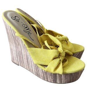So Me Yellow Size 8 Rika Boho Twist Knot Lace Up Platform Wedge Sandals